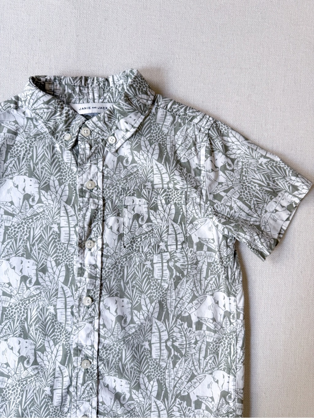 Janie and Jack Elephant Tropical Cotton Short Sleeve Button Shirt